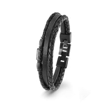 Laden Sie das Bild in den Galerie-Viewer, s.Oliver Jewel Herren Armband Leder schwarz Edelstahl 2022637