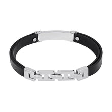Laden Sie das Bild in den Galerie-Viewer, s.Oliver Jewel Herren Armband Leder Edelstahl schwarz silber 2040620