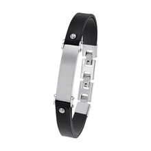 Laden Sie das Bild in den Galerie-Viewer, s.Oliver Jewel Herren Armband Leder Edelstahl schwarz silber 2040620