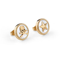 Laden Sie das Bild in den Galerie-Viewer, Philipp Plein Damen Ohrringe Ohrstecker Edelstahl IP Gold PLEIN MINI LOGO PJ2EA07EU