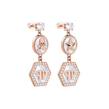 Laden Sie das Bild in den Galerie-Viewer, Philipp Plein Damen Ohrringe Edelstahl IP Rose Gold PLEIN MINI LOGO PJ2EA14EU