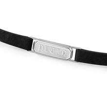 Laden Sie das Bild in den Galerie-Viewer, Philipp Plein Herren Armband Leder Edelstahl silber GOTHIC TAG PJTEA02BU