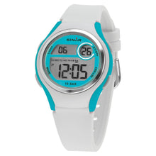Laden Sie das Bild in den Galerie-Viewer, SINAR Jugenduhr Armbanduhr Digital Quarz Mädchen Silikonband XE-64-0 weiss türkis