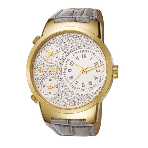 Esprit Collection Damen Uhr Armbanduhr Polydora Smoky Gold Leder EL190482F07-1