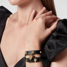 Laden Sie das Bild in den Galerie-Viewer, Philipp Plein Damen Armband Leder Edelstahl IP Gold 3D SKULL PJ3AA16BU