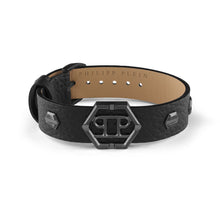Laden Sie das Bild in den Galerie-Viewer, Philipp Plein Herren Armband Leder Edelstahl IP Gun HEXAGON PJ7AA11BU