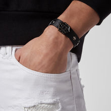 Laden Sie das Bild in den Galerie-Viewer, Philipp Plein Herren Armband Leder Edelstahl IP Gun HEXAGON PJ7AA11BU