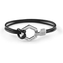 Laden Sie das Bild in den Galerie-Viewer, Philipp Plein Herren Armband Leder Edelstahl silber HEXAGON PJ7AA26BL