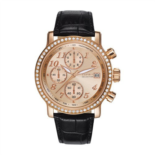 Esprit Collection Damen Uhr Armbanduhr Chrono Pontess Rosé Leder EL190322007