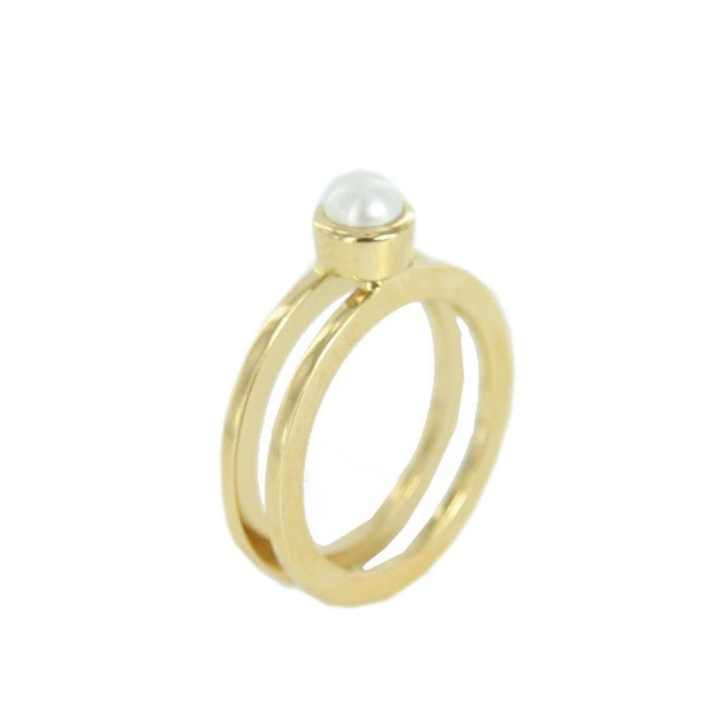 Skagen Damen Ring Double Perle Gold Kupfer JRSG030, Ringgröße:49 (15.7) SS5
