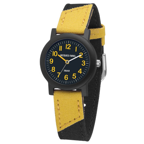 JACQUES FAREL Öko Kinder-Armbanduhr Analog Quarz Jungen ORG 1470 schwarz gelb