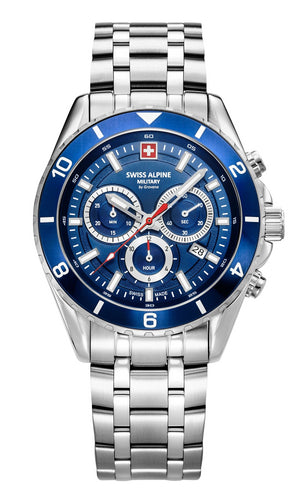 Swiss Alpine Military Herren Uhr Analog Quarz Chronograph 7034.9135SAM Edelstahl