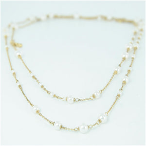 Skagen Damen Kette Collier Edelstahl Perlen Double Wrap gold JNSG035