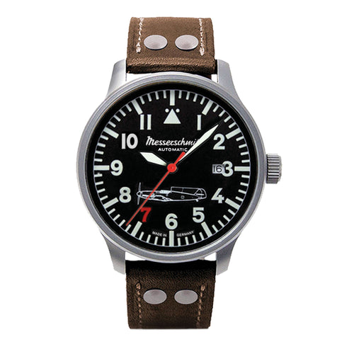 Aristo Herren Messerschmitt Uhr Fliegeruhr Rote 7 Automatik 109-42R7-A Leder