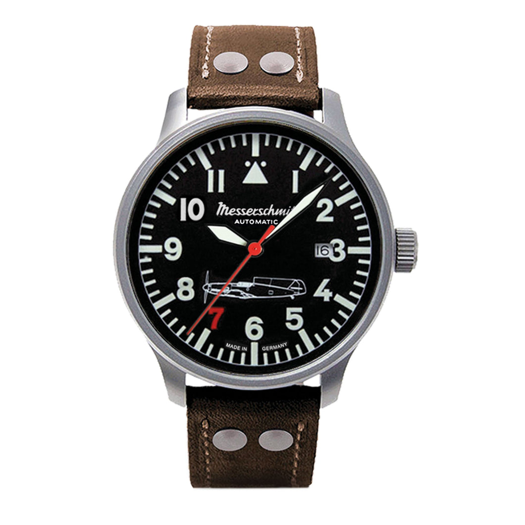 Aristo Herren Messerschmitt Uhr Fliegeruhr Rote 7 Automatik 109-42R7-A Leder