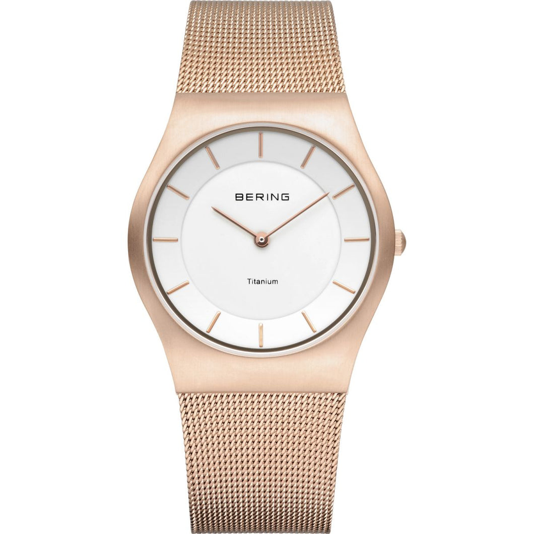 Bering Damen Uhr Armbanduhr Titan Slim Classic - 11935-366-1 Meshband
