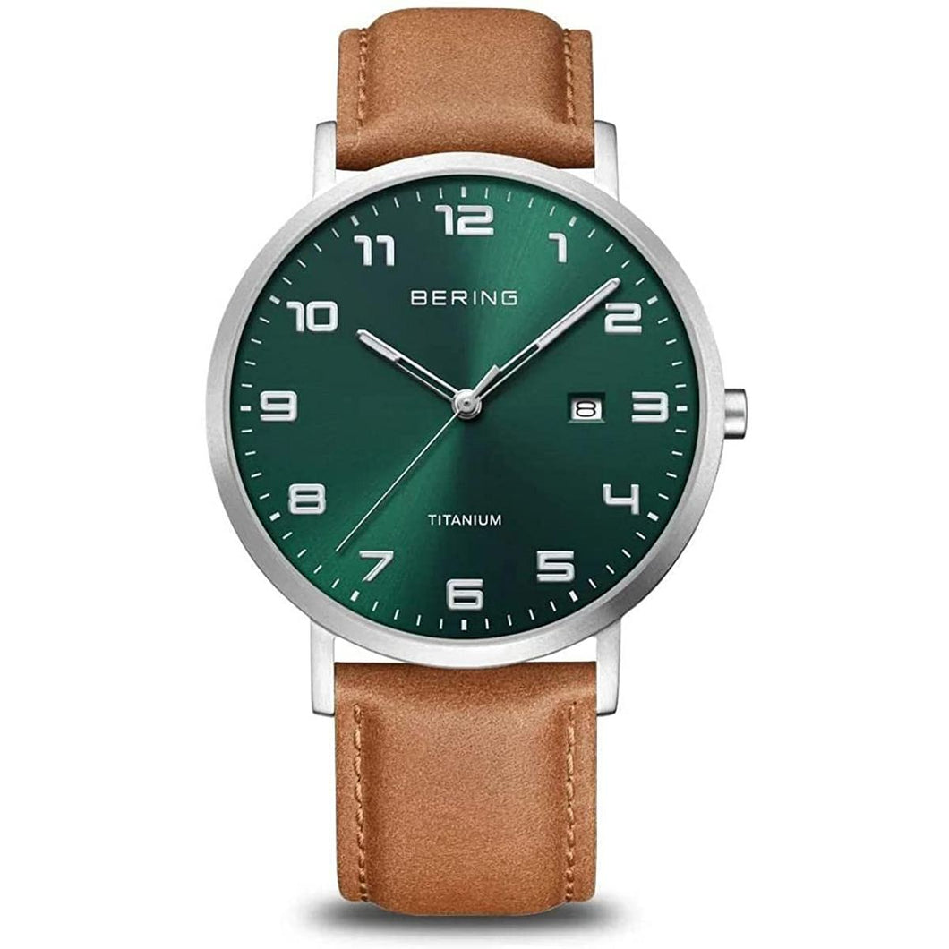 Bering Herren Uhr Armbanduhr Titanium  - 18640-568-1 Leder