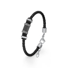 Laden Sie das Bild in den Galerie-Viewer, s.Oliver Jewel Herren Armband Edelstahl Leder schwarz 2015068