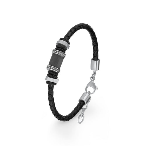 s.Oliver Jewel Herren Armband Edelstahl Leder schwarz 2015068