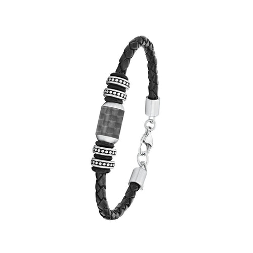s.Oliver Jewel Herren Armband Edelstahl Leder Carbonbeads 2026108