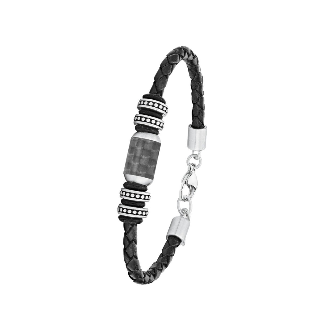 s.Oliver Jewel Herren Armband Edelstahl Leder Carbonbeads 2026108