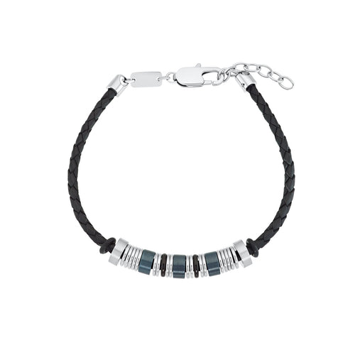 s.Oliver Jewel Herren Armband Edelstahl Leder schwarz 2031565