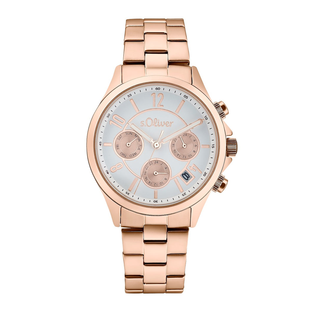 s.Oliver Damen Uhr Armbanduhr Chronograph Edelstahl IP Rose 2033554