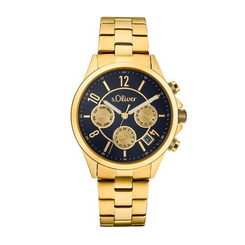 s.Oliver Damen Uhr Armbanduhr Chronograph Edelstahl IP Gold 2033555