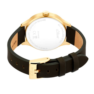s.Oliver Damen Uhr Armbanduhr Edelstahl IP Gold Leder 2034606