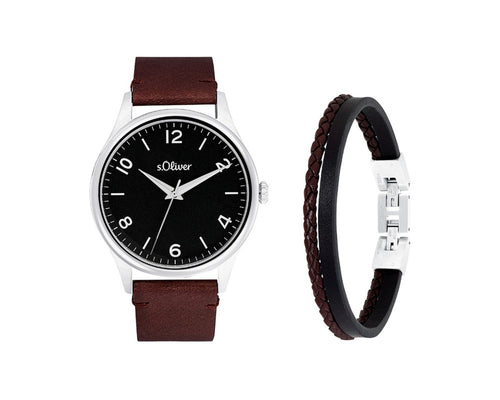 s.Oliver Herren Uhr Armbanduhr Leder - Set mit Armband 2034689