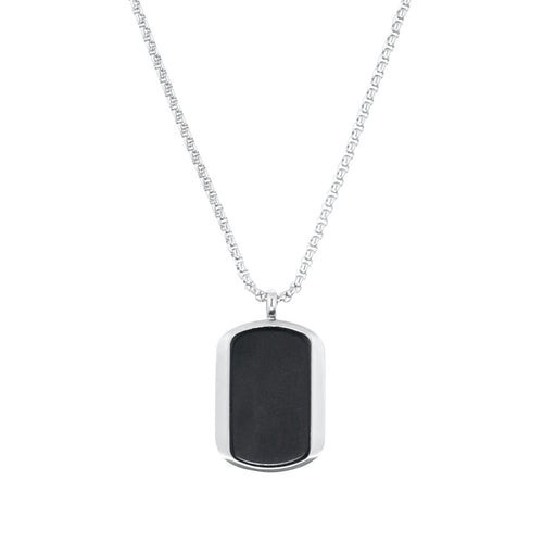 s.Oliver Jewel Herren Kette Leder Edelstahl silber Anhänger Dog-Tag 2035536