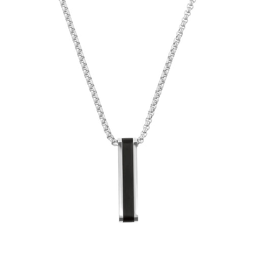 s.Oliver Jewel Herren Kette Leder Edelstahl silber Anhänger Barren 2035796