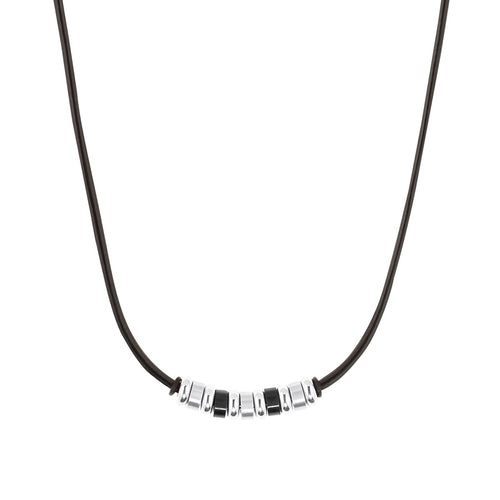 s.Oliver Jewel Herren Kette Leder schwarz Beads silber 2035829
