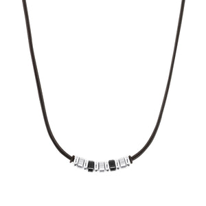 s.Oliver Jewel Herren Kette Leder schwarz Beads silber 2035829