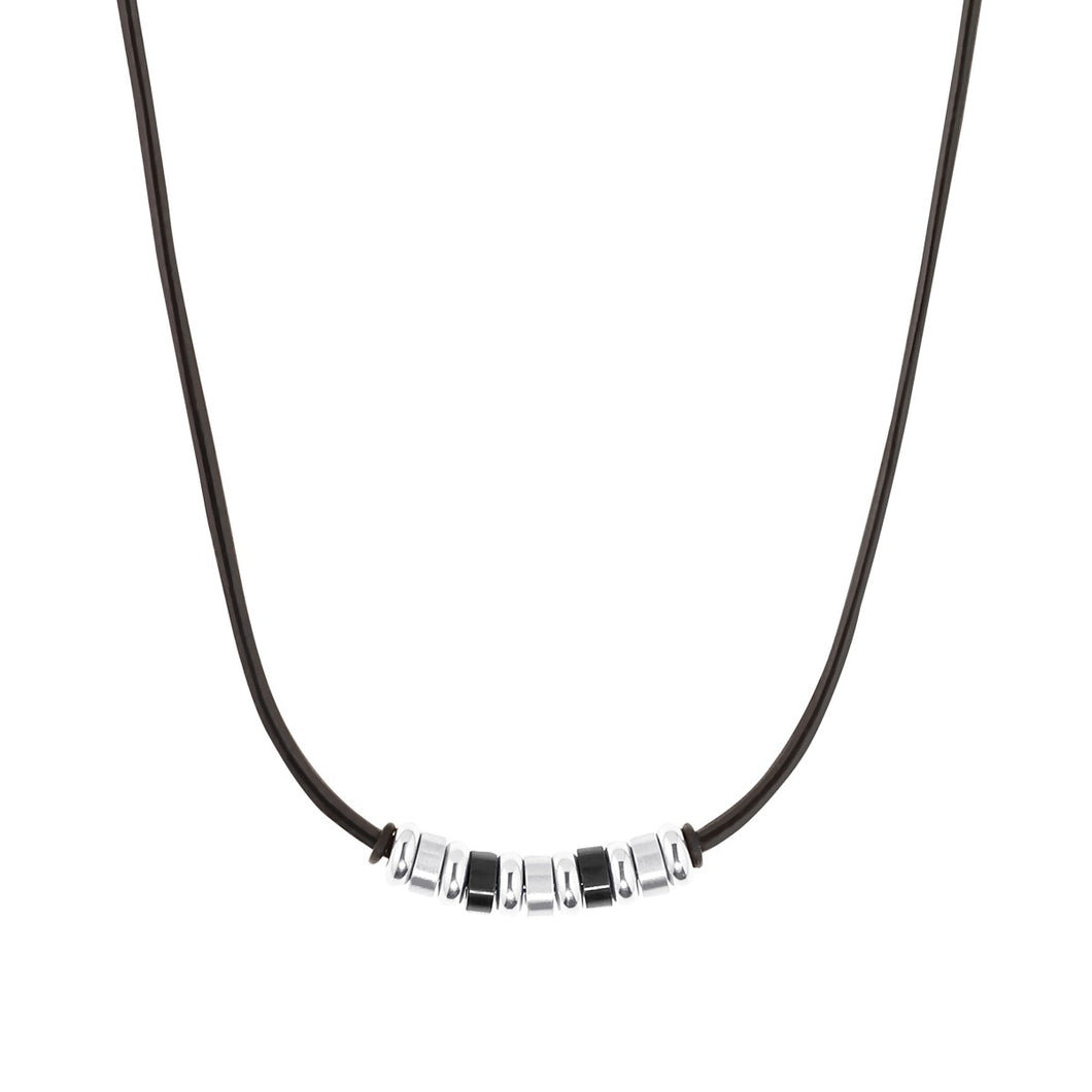 s.Oliver Jewel Herren Kette Leder schwarz Beads silber 2035829