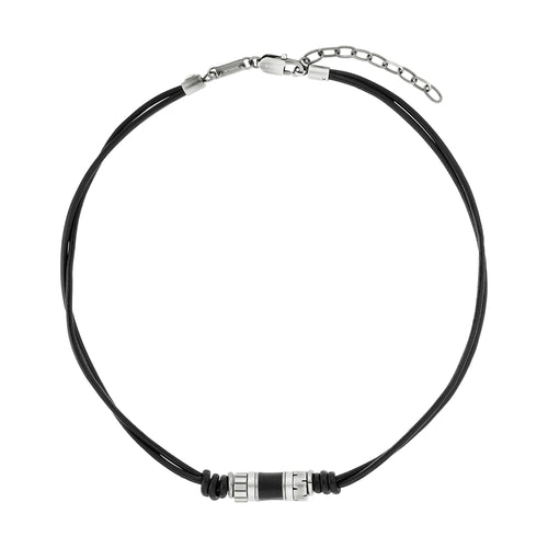 s.Oliver Jewel Herren Kette Leder Edelstahl silber Anhänger Beads 2038006