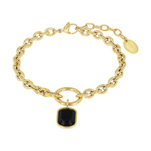 Laden Sie das Bild in den Galerie-Viewer, s.Oliver Jewel Damen Armband Armkette Edelstahl IP Gold Achat schwarz 2038859