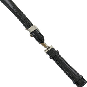 Ingersoll Ersatzband für Uhren Leder schwarz g. Kroko Faltschl.Silber 16 mm
