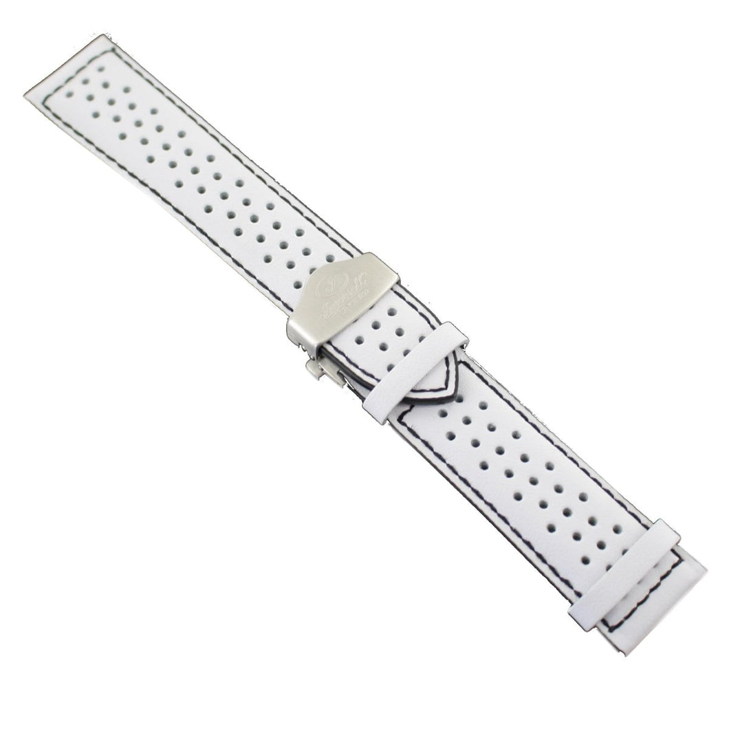 Ingersoll Ersatzband für Uhren Leder weiss Löcher Faltschl. Si 24 mm