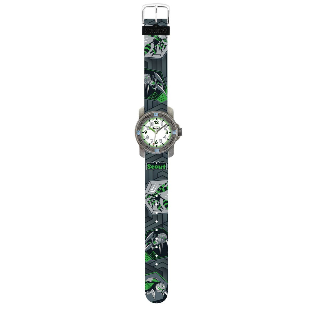Scout Kinder Uhr Lernuhr Action Boys - Spinne grau/grün Jungen 280376042