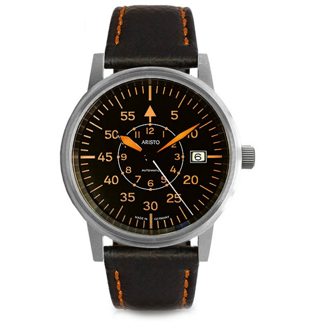 Aristo Herren Uhr Armbanduhr Fliegeruhr 38 Pilot Automatik 3H227-L Leder