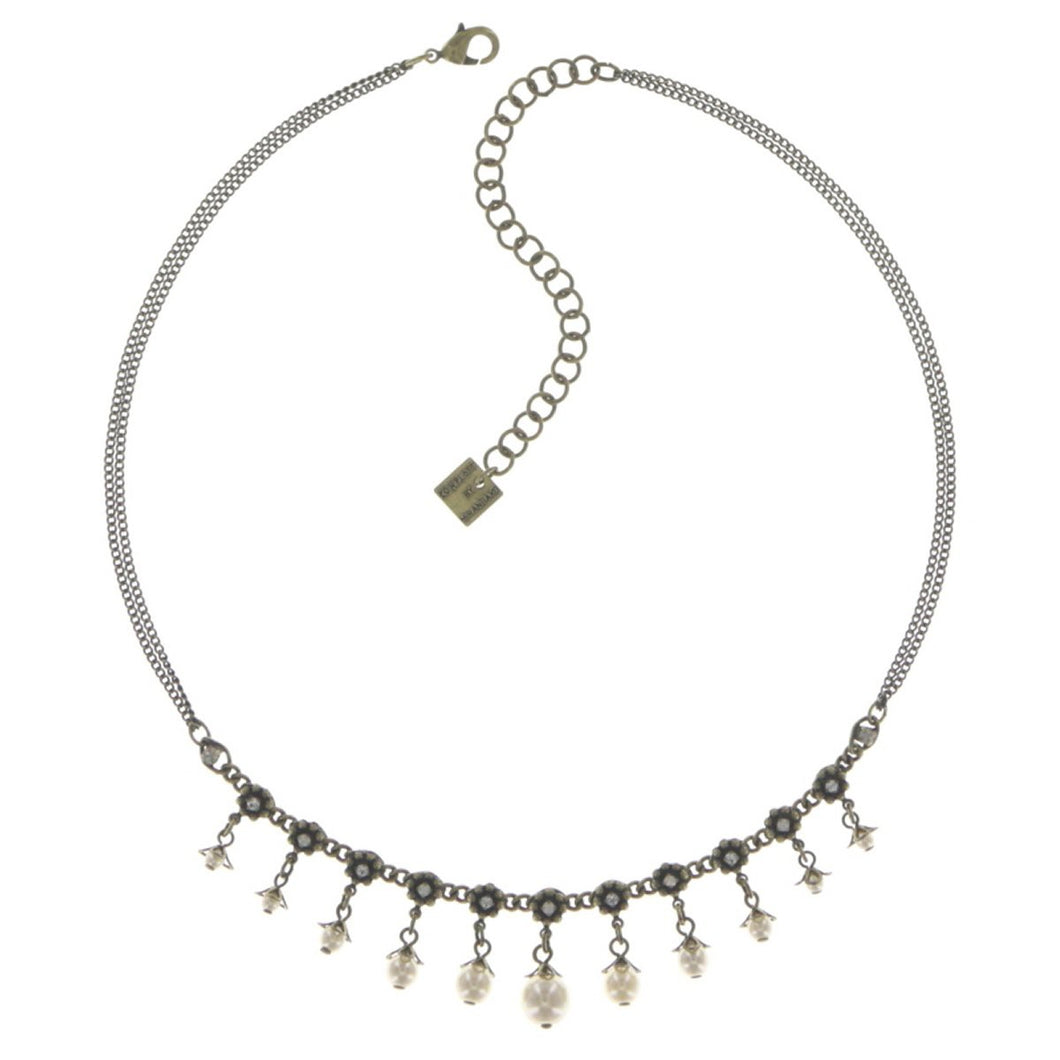 Konplott Halskette Collier Pearl 'n' Ribbons white antique brass