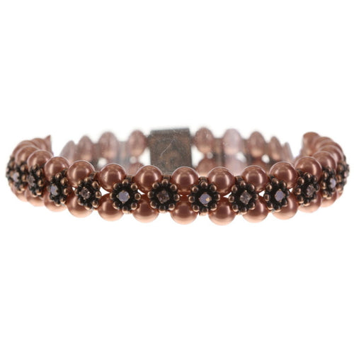 Konplott Armband Armkette Pearl 'n' Ribbons elastisch smal pink antique cooper