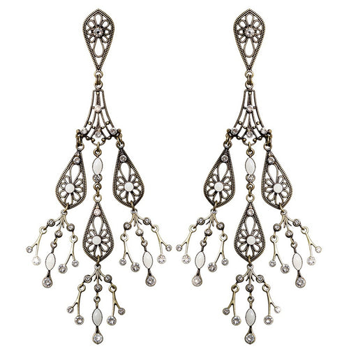 Konplott Ohrringe Ohrhänger Chandelier white antique brass long