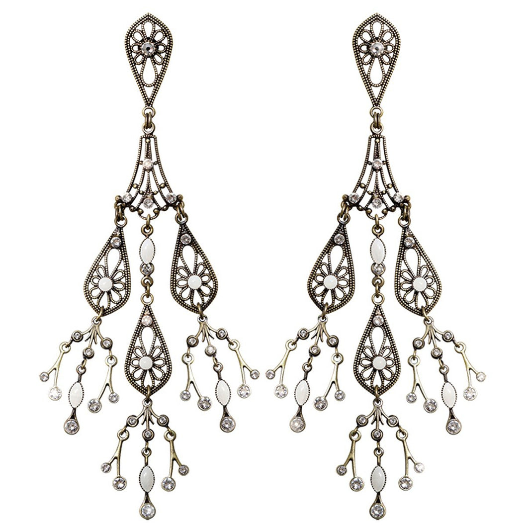 Konplott Ohrringe Ohrhänger Chandelier white antique brass long