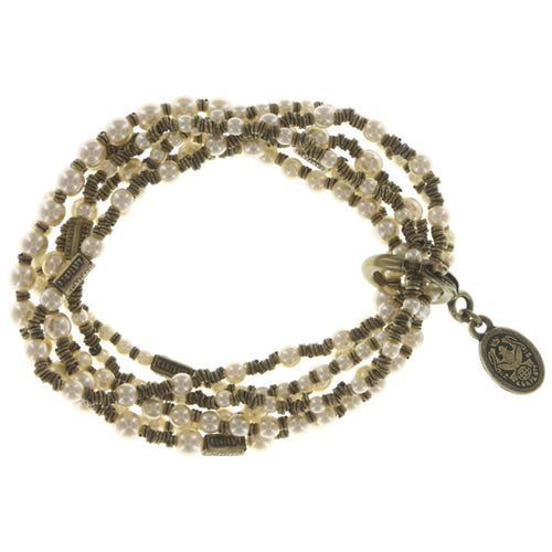 Konplott Armband Armkette Pearl 'n' Ribbons elastisch pink antique cooper