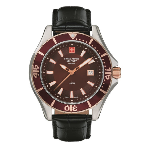 Swiss Alpine Military Herren Uhr Analog Quarz 7040.1556SAM Leder