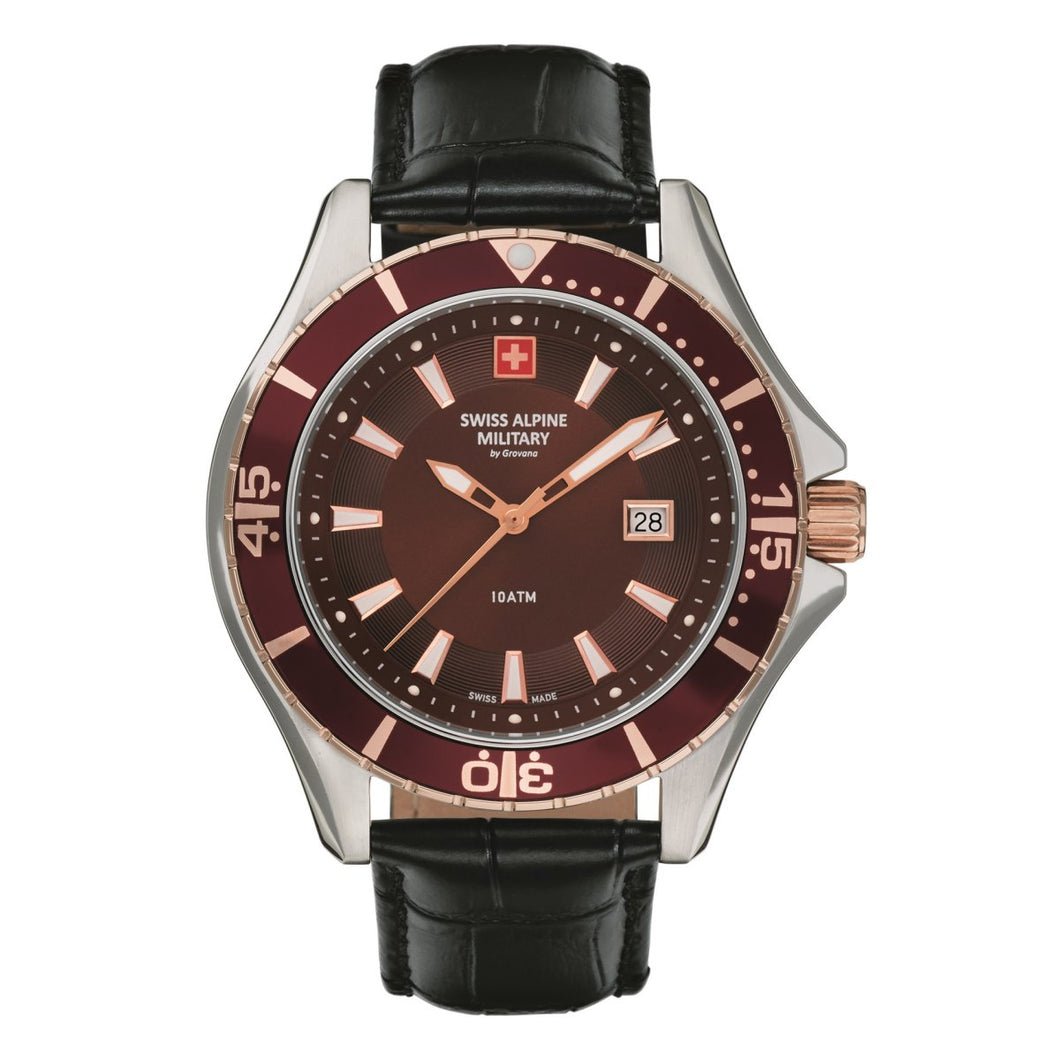 Swiss Alpine Military Herren Uhr Analog Quarz 7040.1556SAM Leder