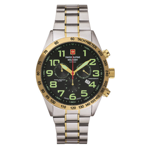 Swiss Alpine Military Herren Uhr Chronograph Analog Quarz 7047.9144SAM Edelstahl