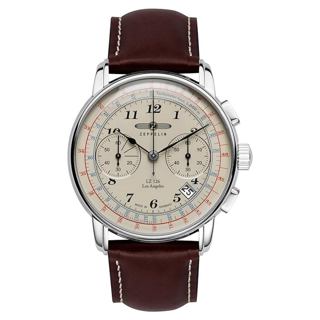 Zeppelin Herren Uhr Chronograph Armbanduhr LZ 126 Leder 7614-5-1